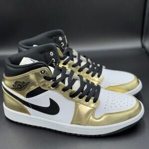 Jordan 1 Mid Metallic Gold Black White